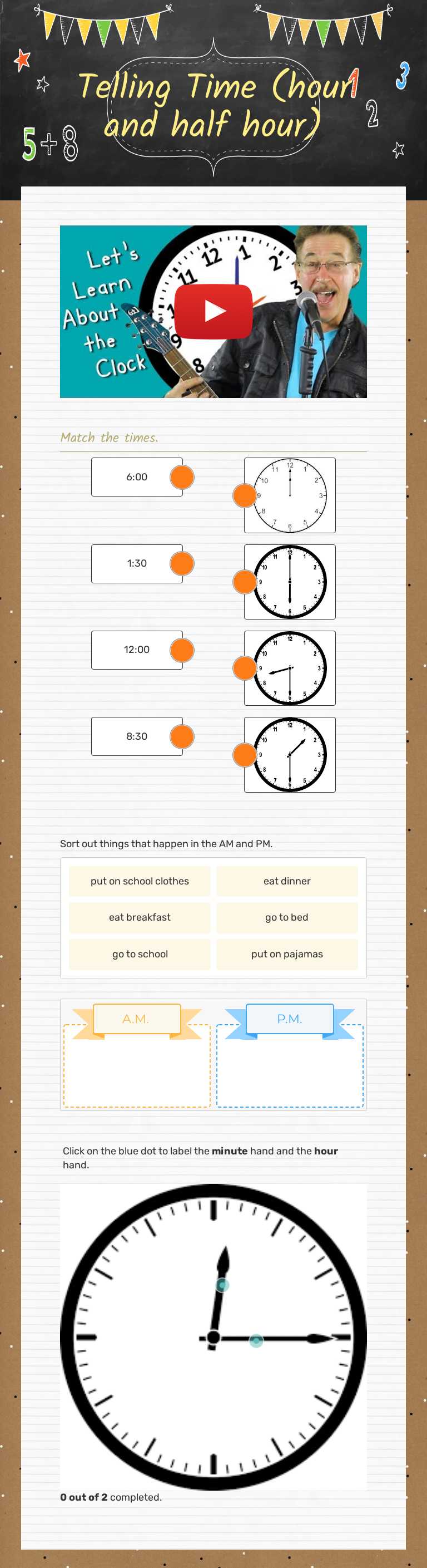 Telling Time (hour and half hour) worksheet preview image