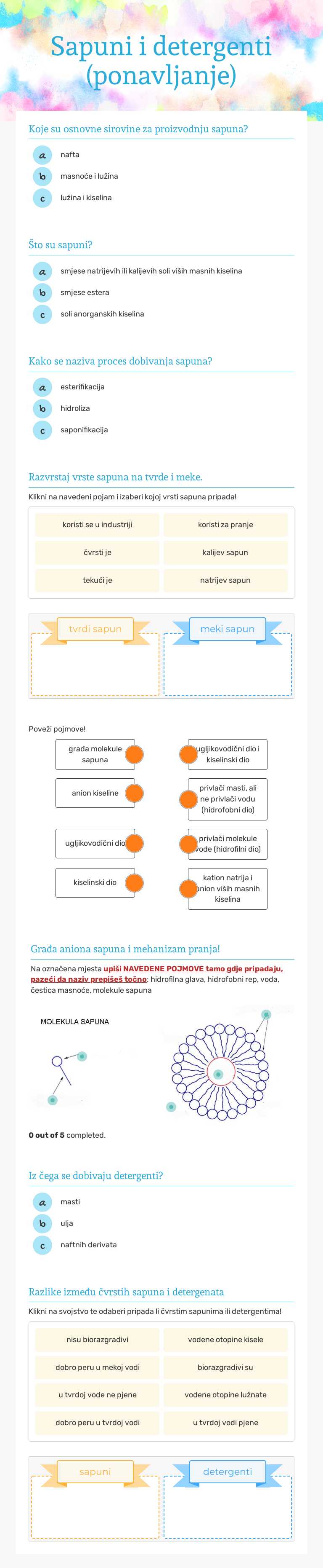 Sapuni i detergenti (ponavljanje) worksheet preview image