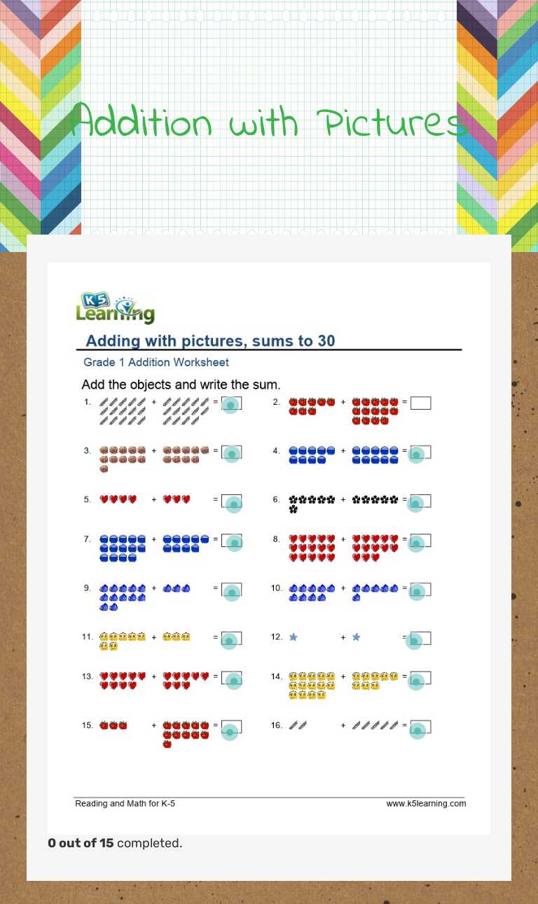 Addition with Pictures Grade 2 worksheet preview