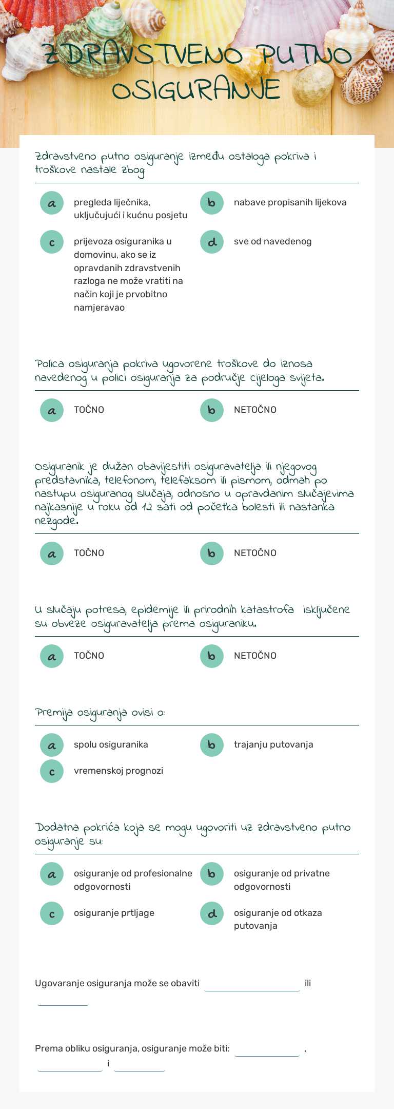 ZDRAVSTVENO PUTNO OSIGURANJE worksheet preview image