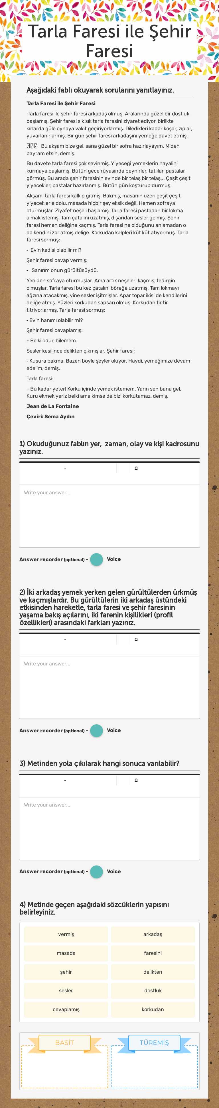 Tarla Faresi ile Şehir Faresi worksheet preview image