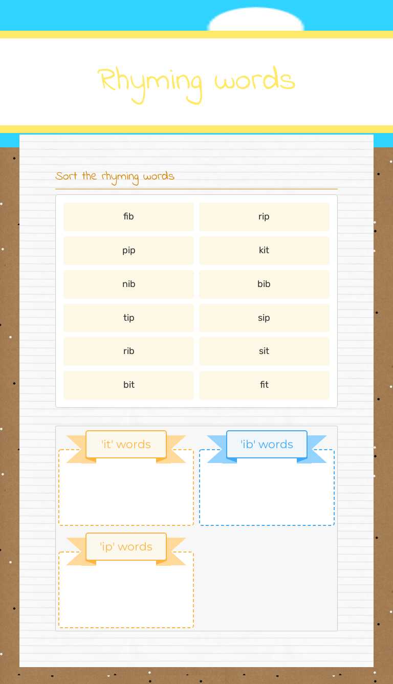 Rhyming words worksheet preview image