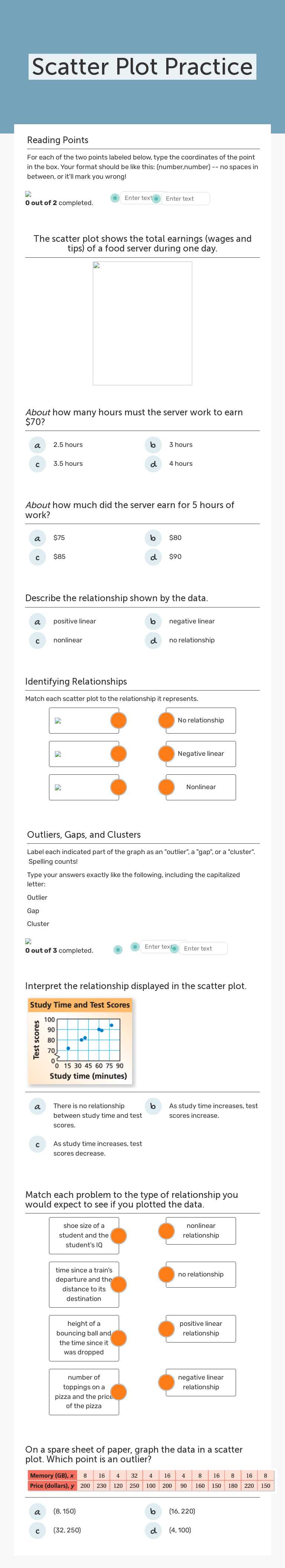 Scatter Plot Practice worksheet preview image