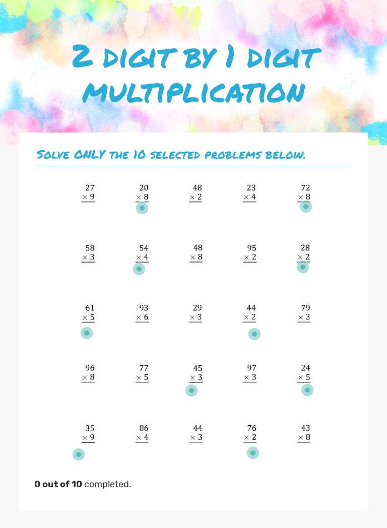 2 digit by 1 digit multiplication Other worksheet preview