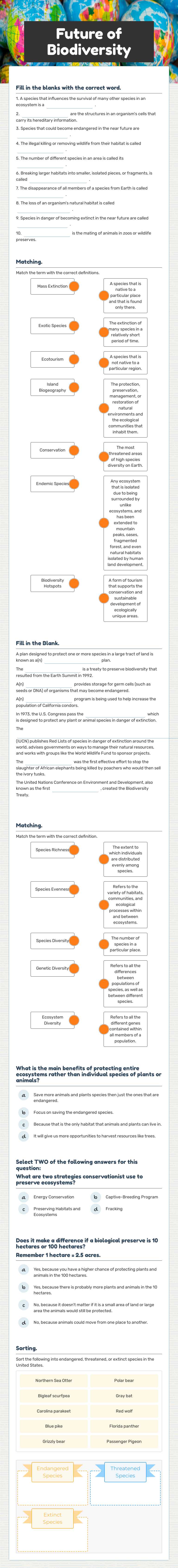 Future of Biodiversity worksheet preview image