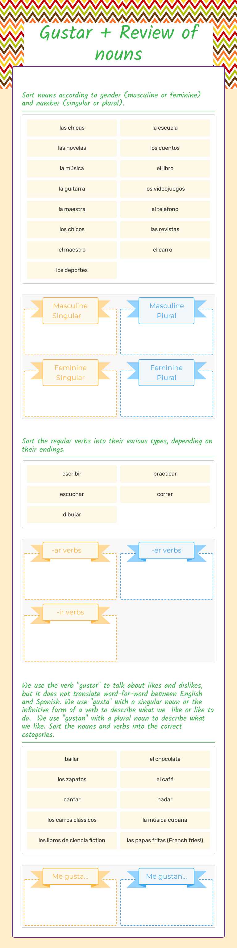 Gustar                + Review of nouns Grade 8 worksheet preview