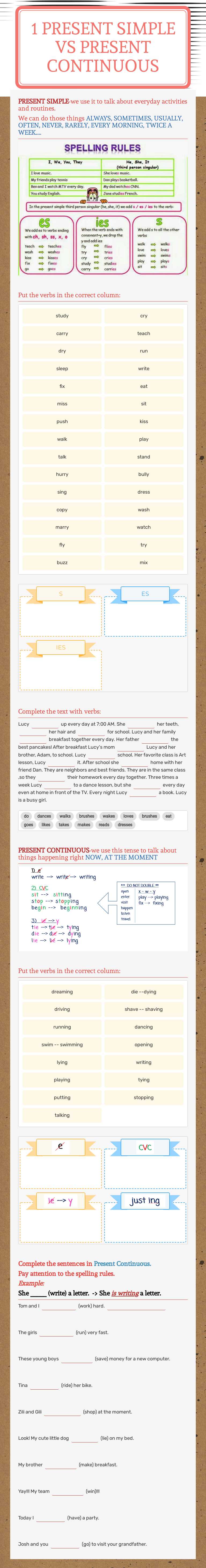 1 Present Simple vs 
Present Continuous worksheet preview image