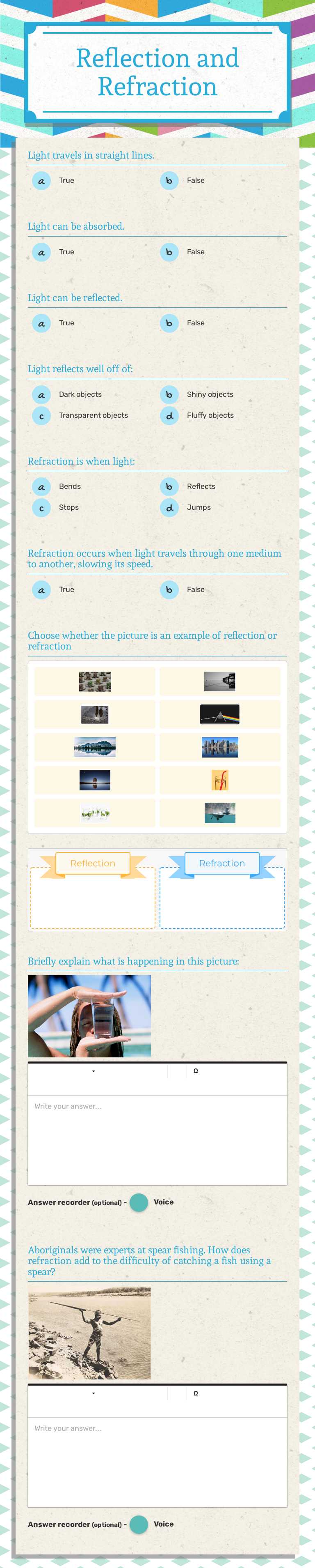 Reflection and Refraction worksheet preview image