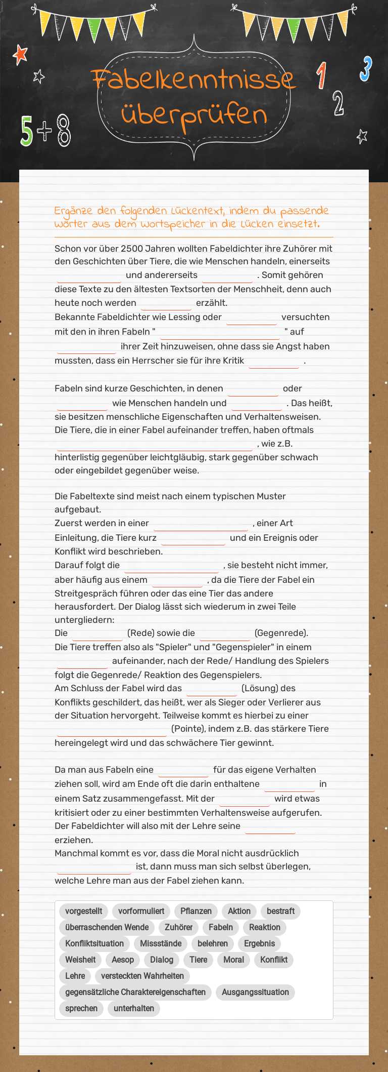 Fabelkenntnisse überprüfen worksheet preview image