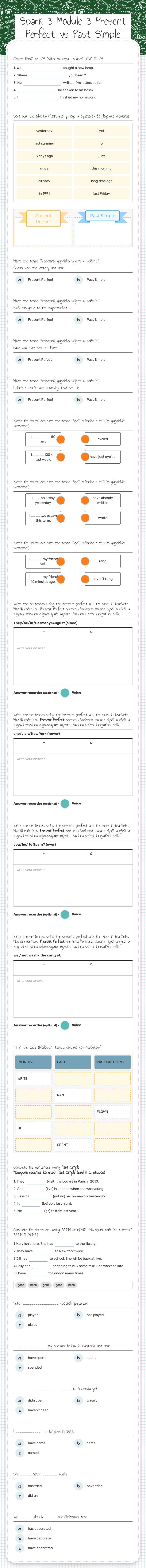 Spark 3
Module 3
Present Perfect vs Past Simple Grade 7 worksheet preview