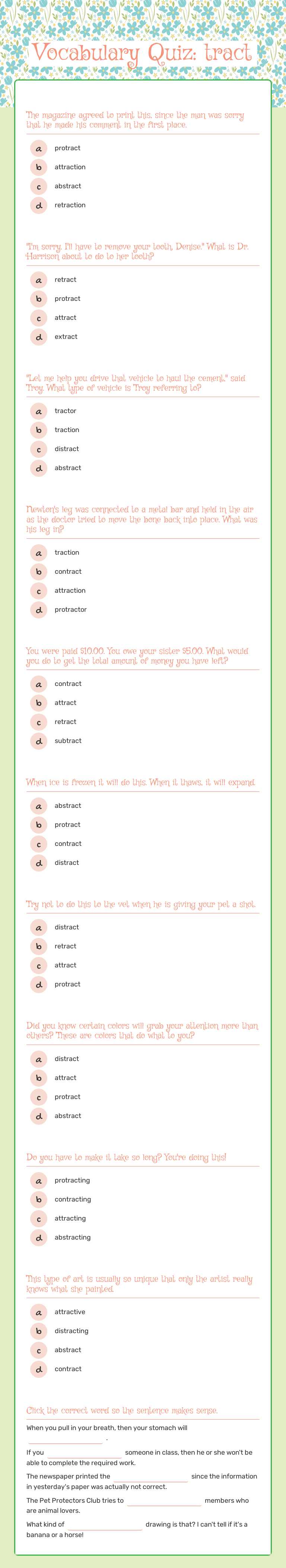 Vocabulary Quiz: tract worksheet preview image