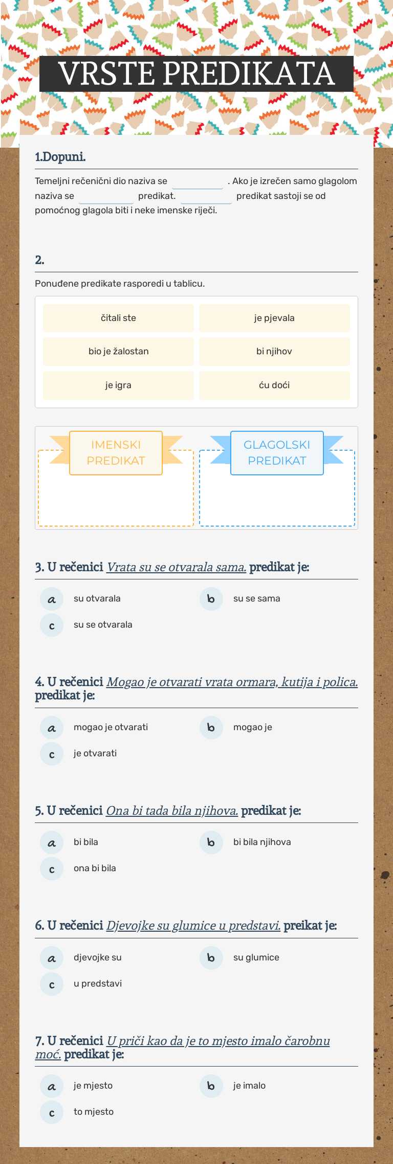 VRSTE PREDIKATA worksheet preview image