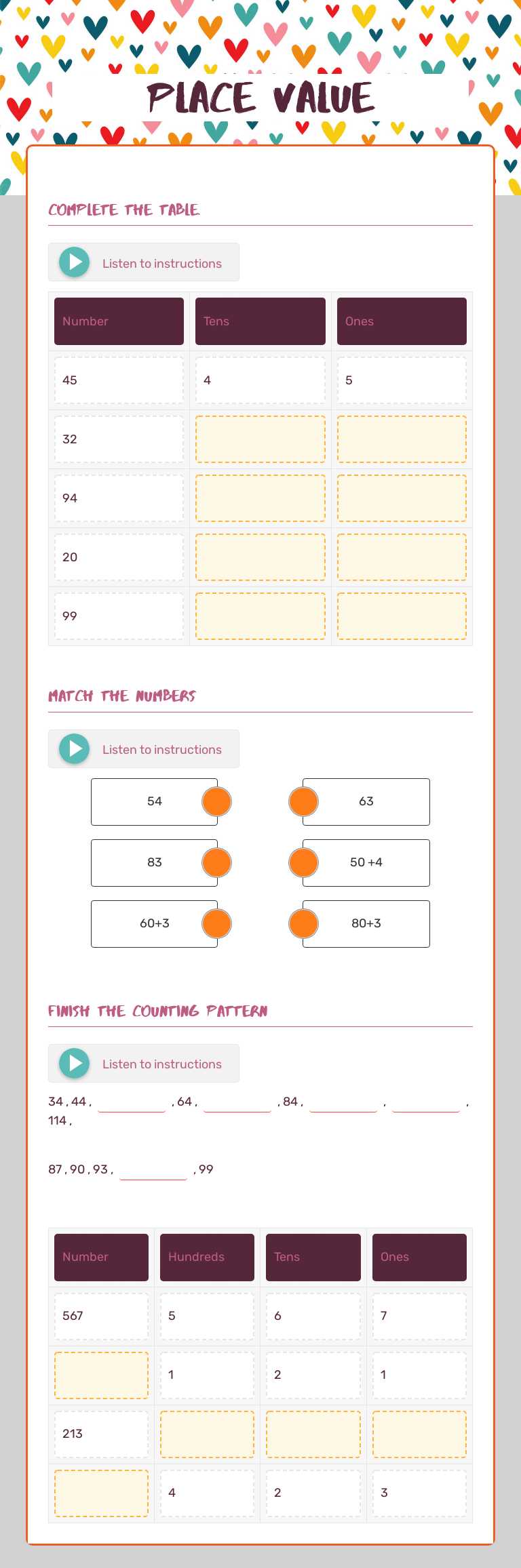 Place Value worksheet preview image