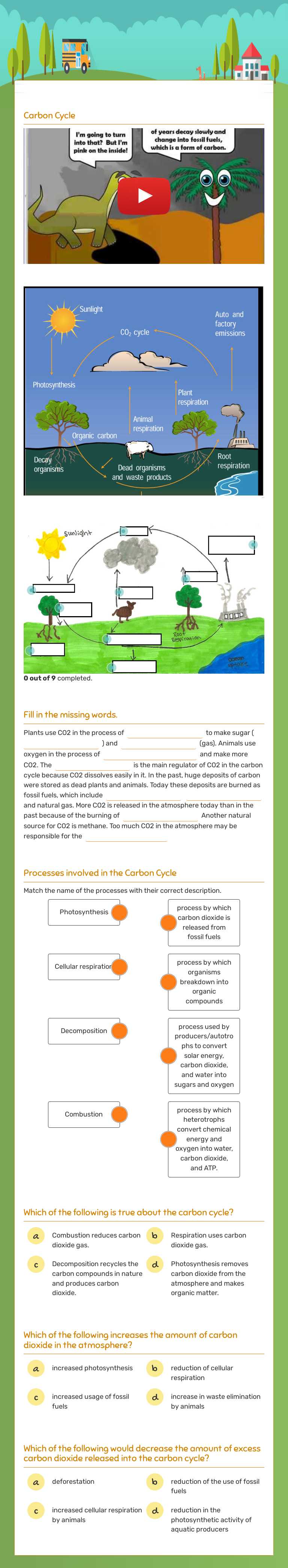 The Carbon Cycle worksheet preview image