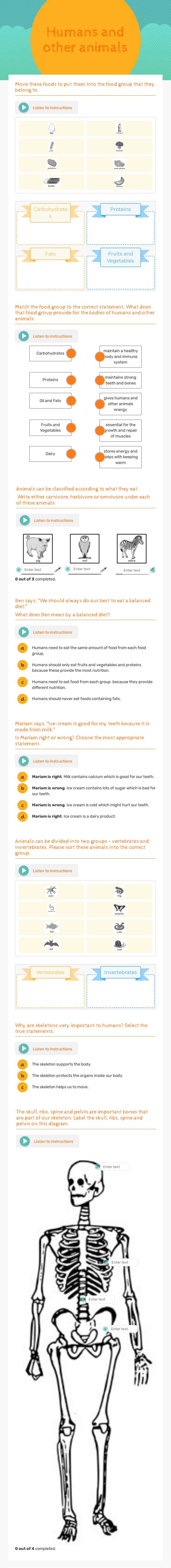 Humans and other animals Grade 3 worksheet preview