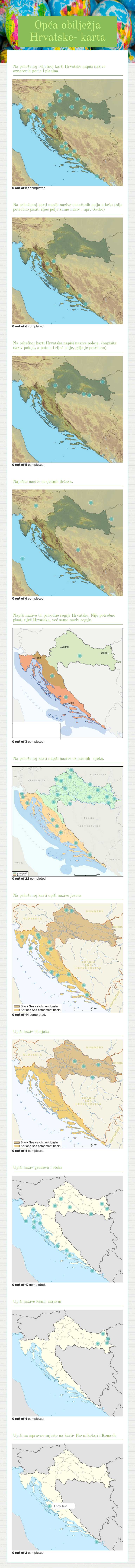 Opća obilježja Hrvatske- karta worksheet preview image