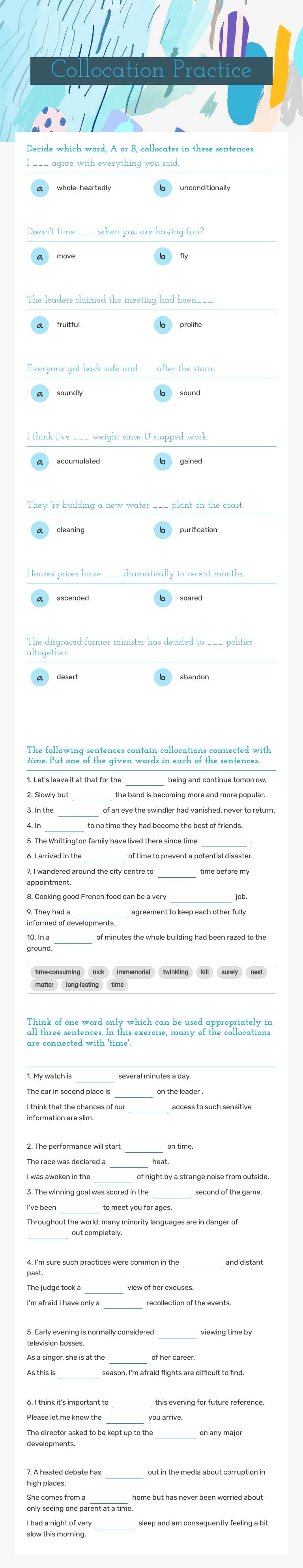 Collocation Practice worksheet preview image
