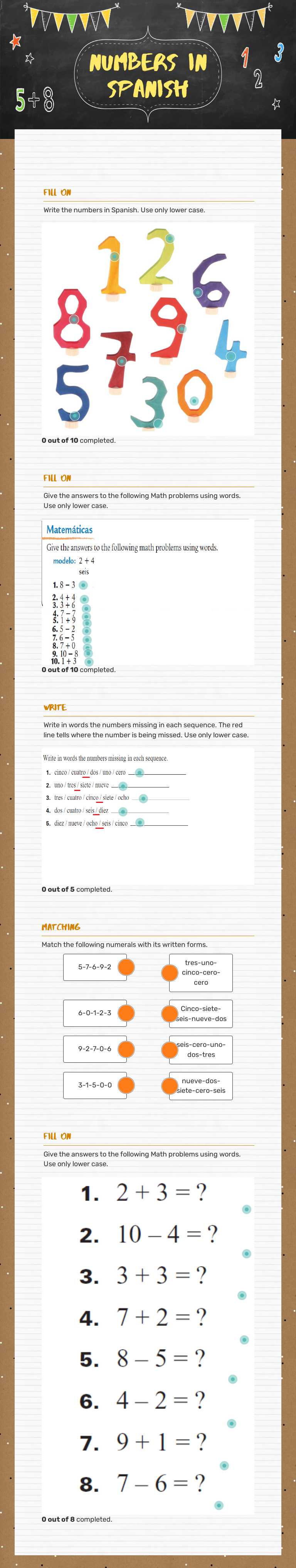Numbers in Spanish Grade 9 worksheet preview