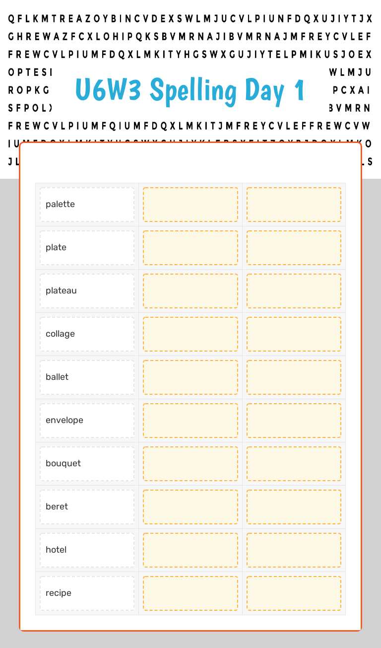 U6W3 Spelling Day 1 Grade 4 worksheet preview