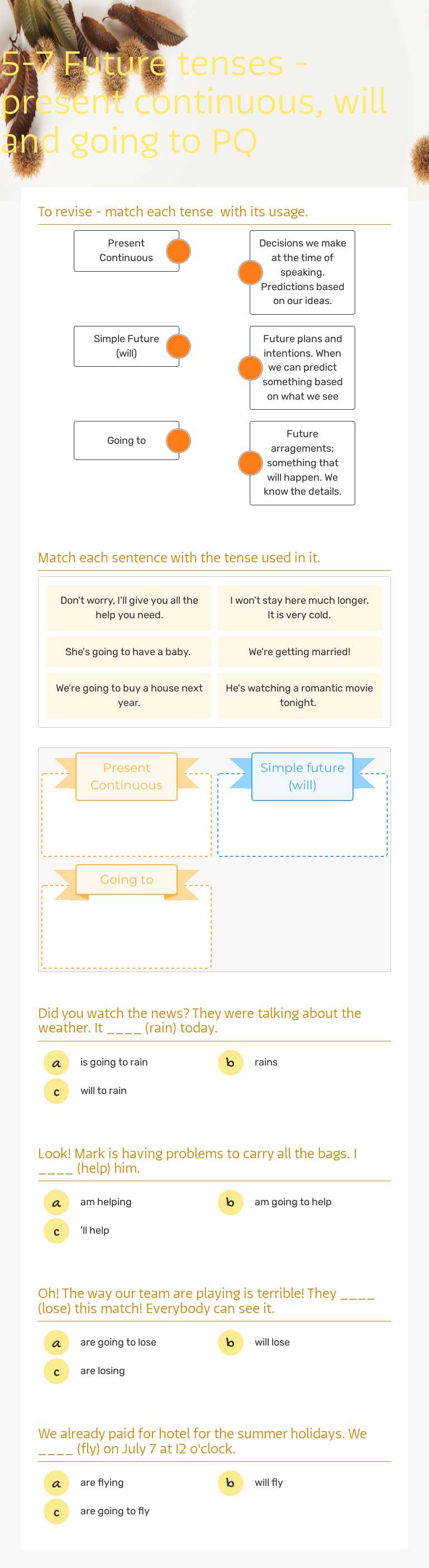 5-7 Future tenses - present continuous, will and going to PQ Grade 9 worksheet preview