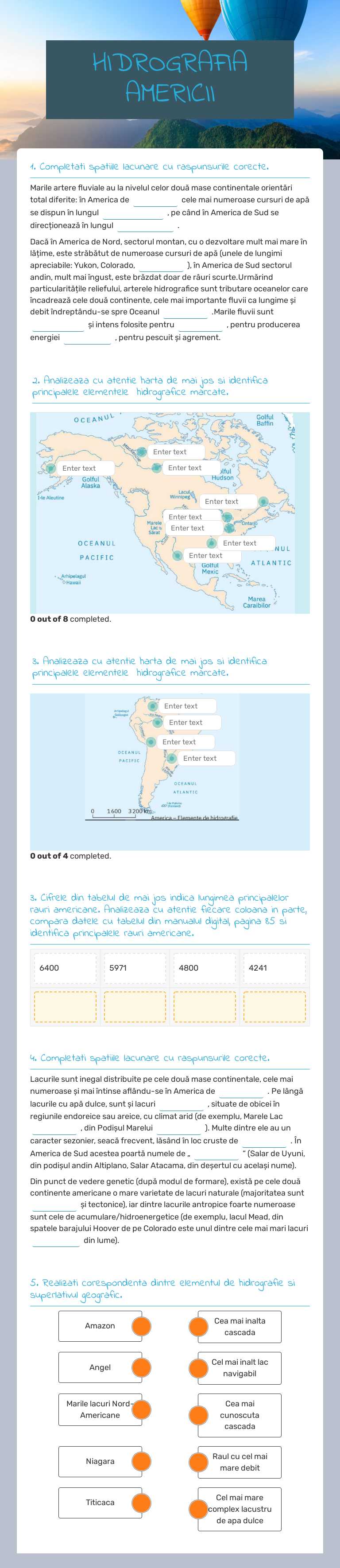 HIDROGRAFIA AMERICII worksheet preview image