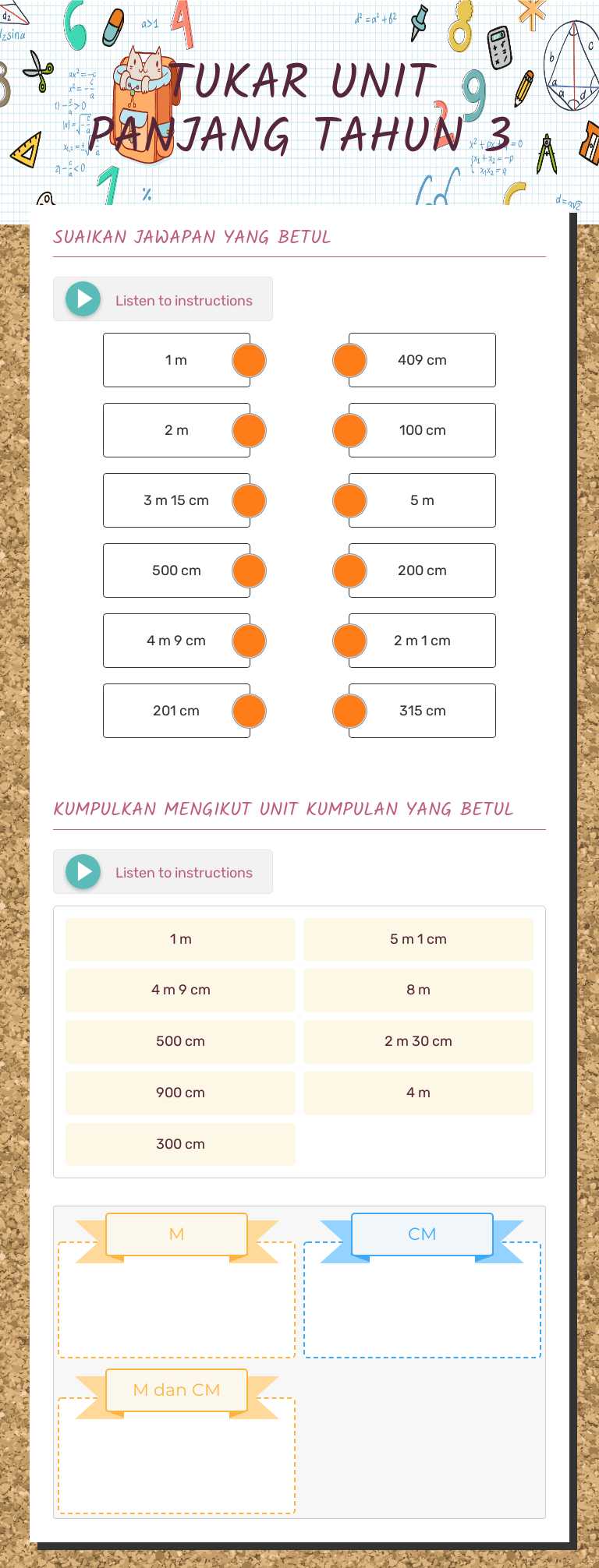 TUKAR UNIT PANJANG TAHUN 3 worksheet preview image