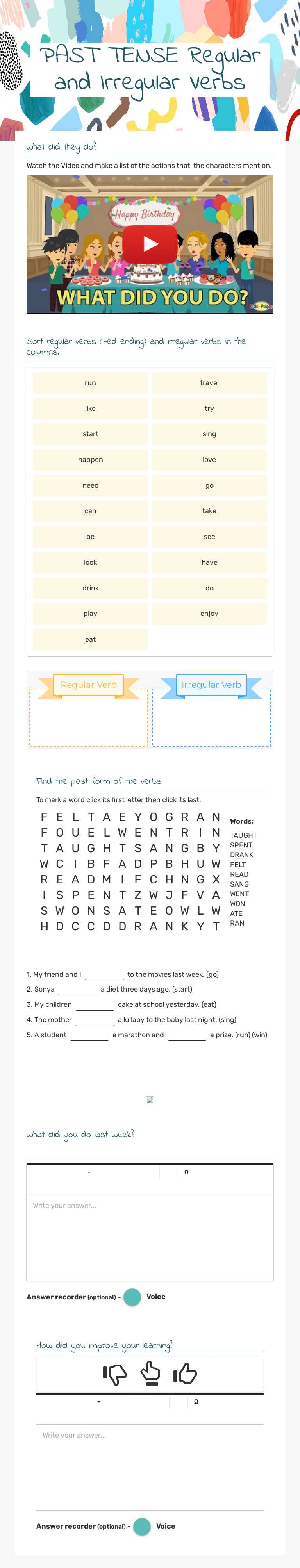 PAST TENSE                  
          Regular and Irregular Verbs worksheet preview image