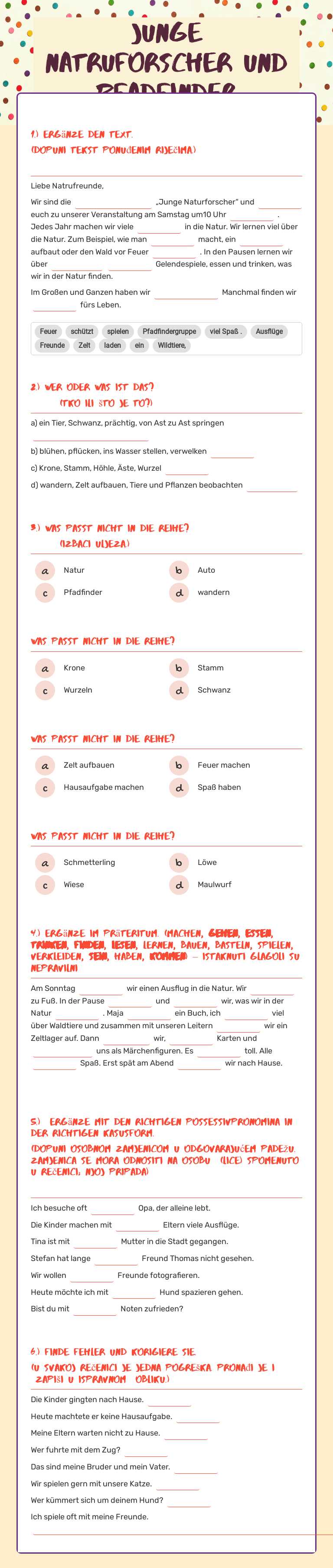Junge Natruforscher und Pfadfinder worksheet preview image
