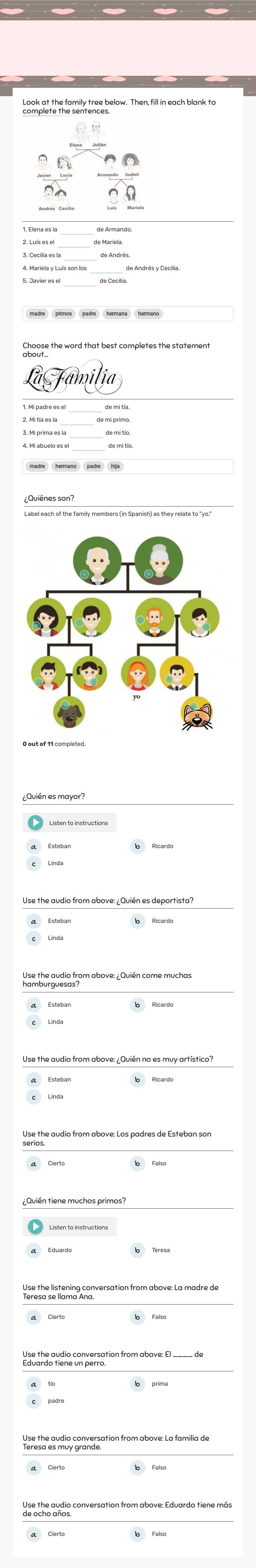 Repaso: la familia worksheet preview image
