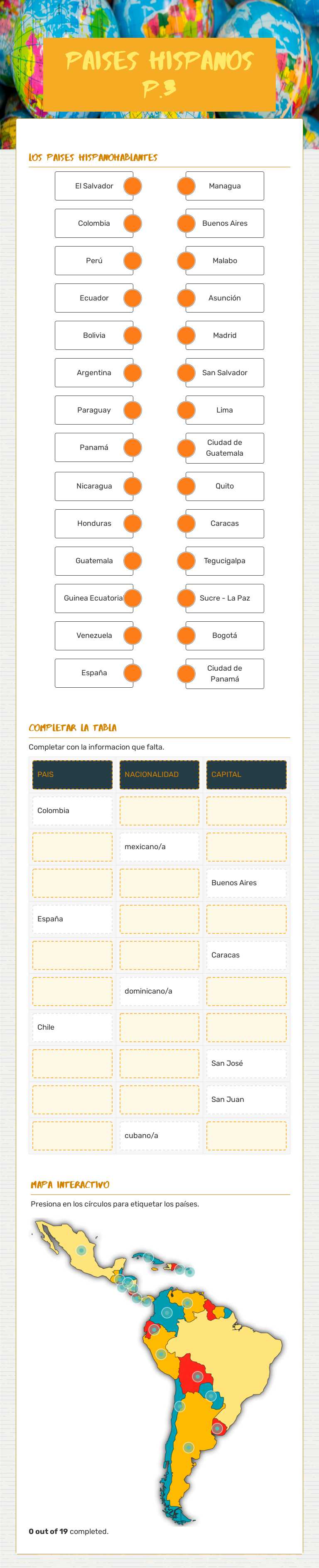 Paises hispanos P.3 worksheet preview image