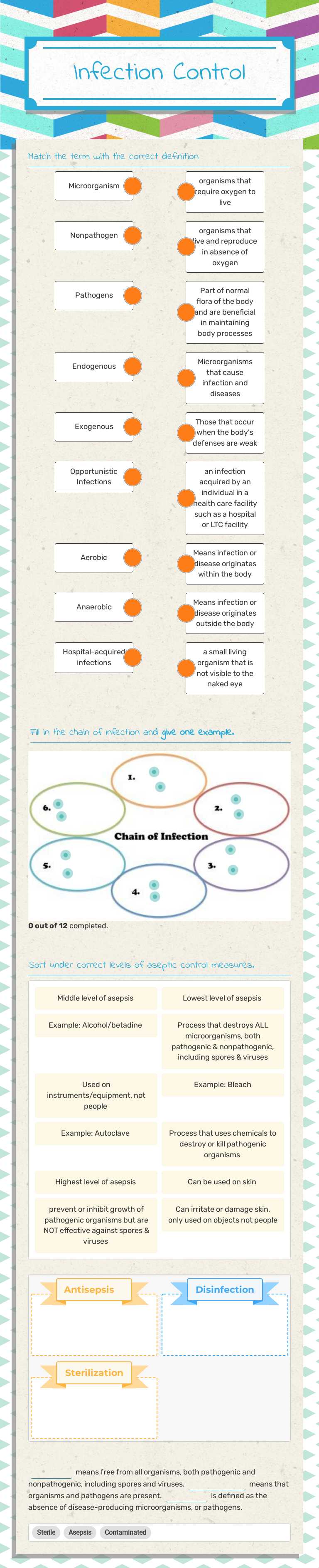 Infection Control worksheet preview image