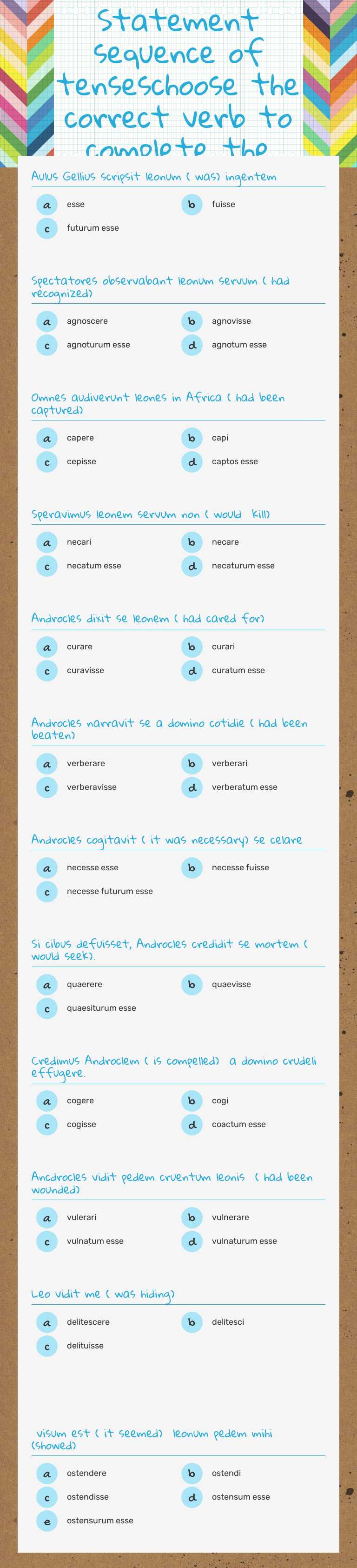 Indirect Statement sequence of tenseschoose the correct verb to complete the sententiae worksheet preview image