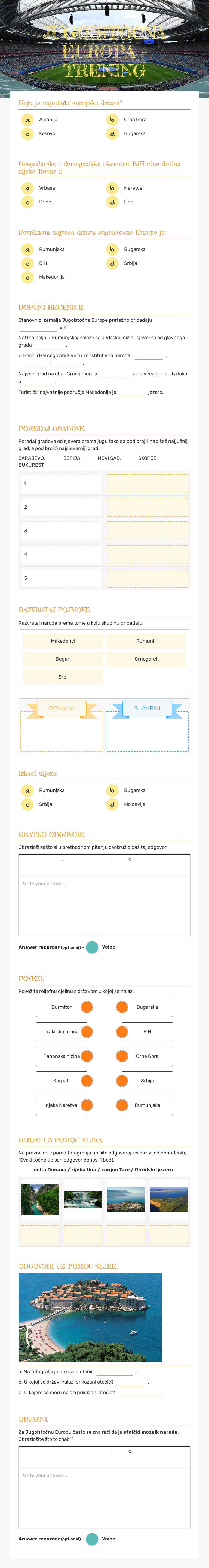 JUGOISTOČNA EUROPA - TRENING Grade 7 worksheet preview