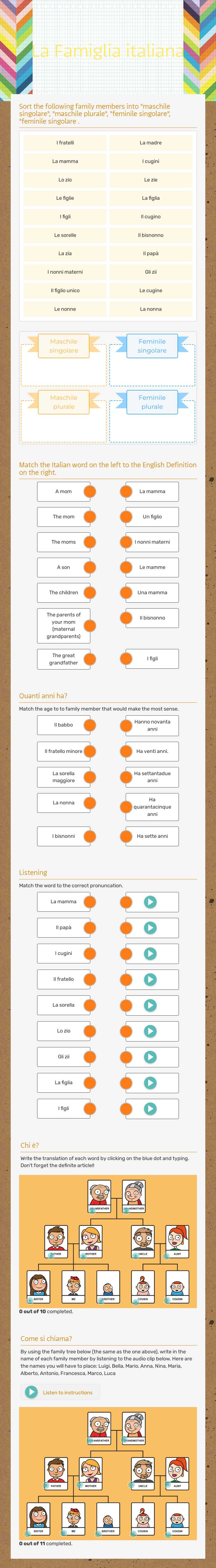 La Famiglia italiana worksheet preview image