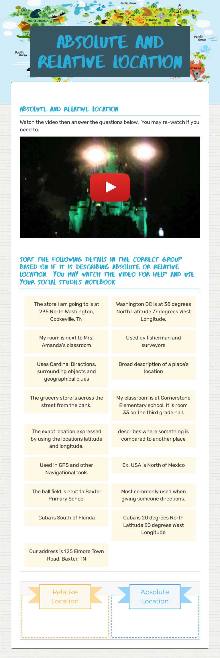 Absolute and relative Location worksheet preview image