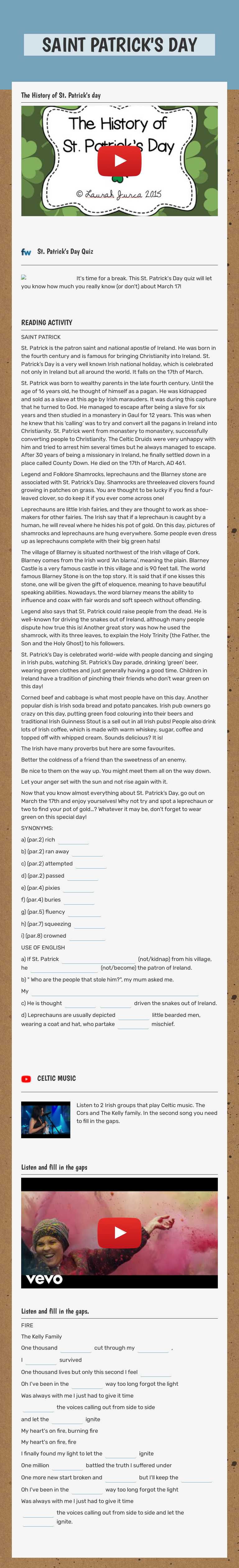 SAINT PATRICK'S DAY Other worksheet preview