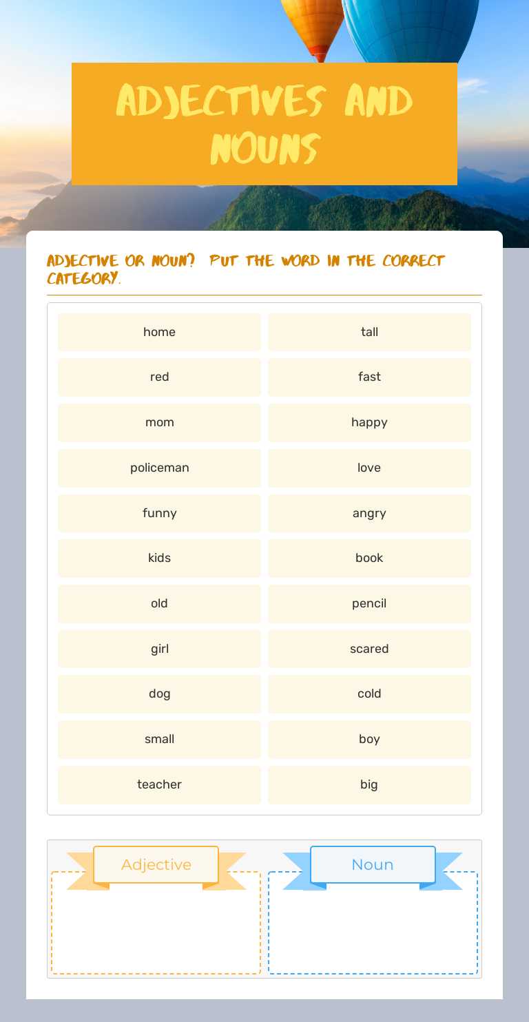 Adjectives and Nouns worksheet preview image