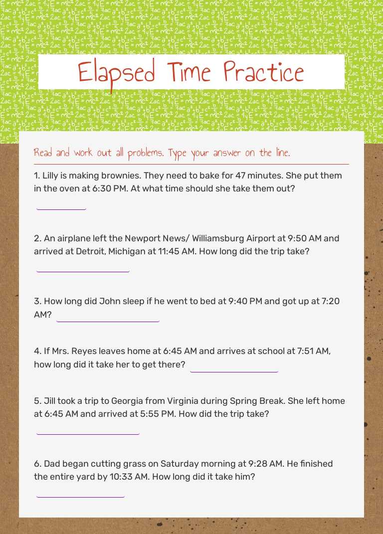 Elapsed Time Practice Grade 5 worksheet preview