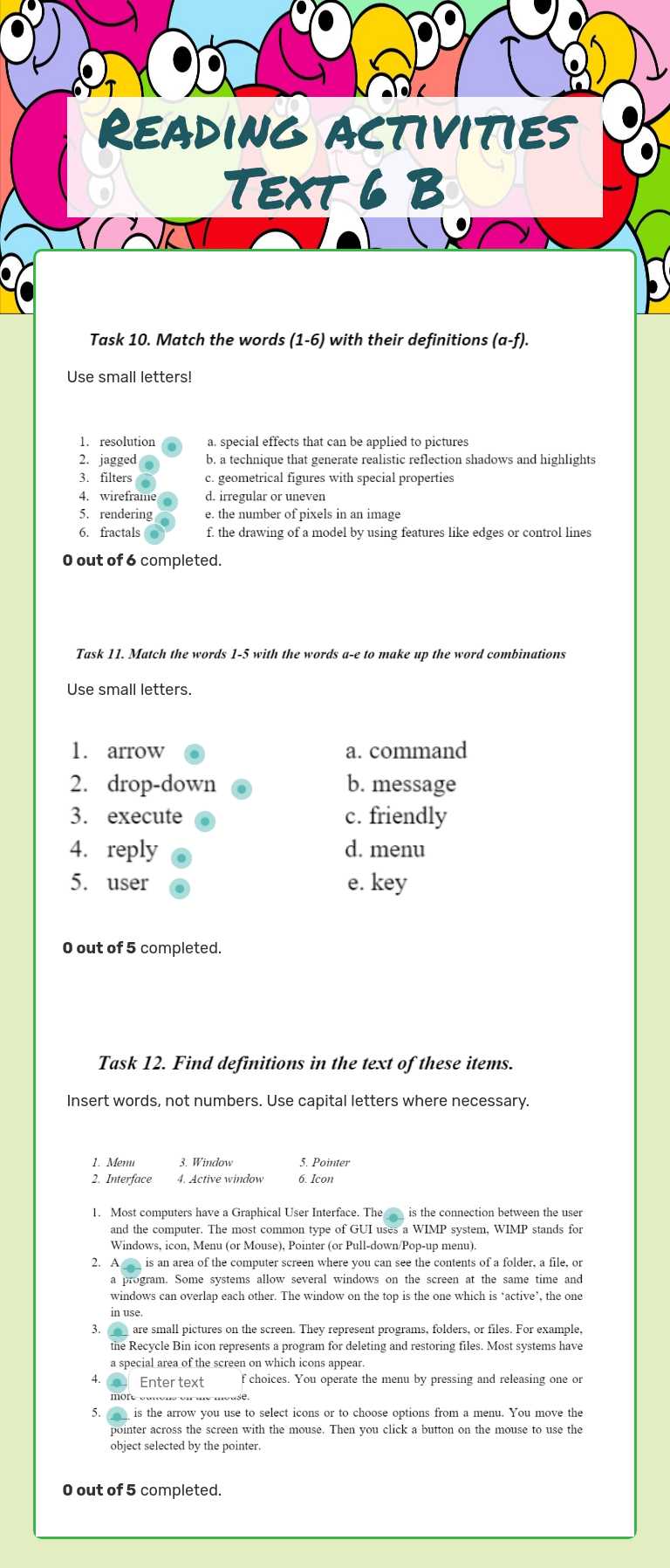 Reading activities Text 6 B worksheet preview image