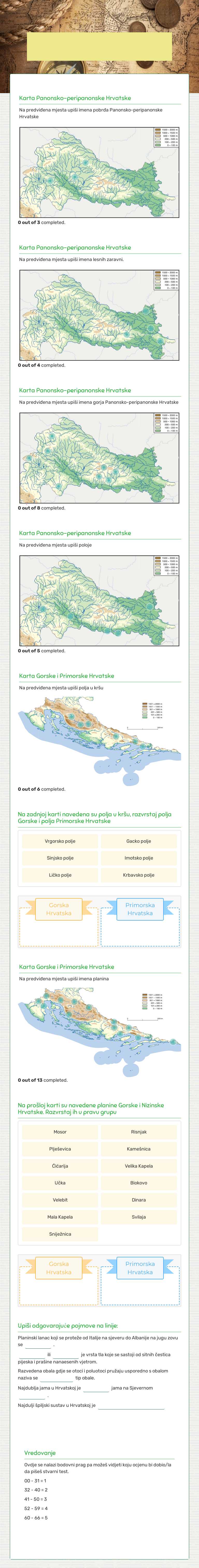Reljef Hrvatske - vježba Grade 5 worksheet preview