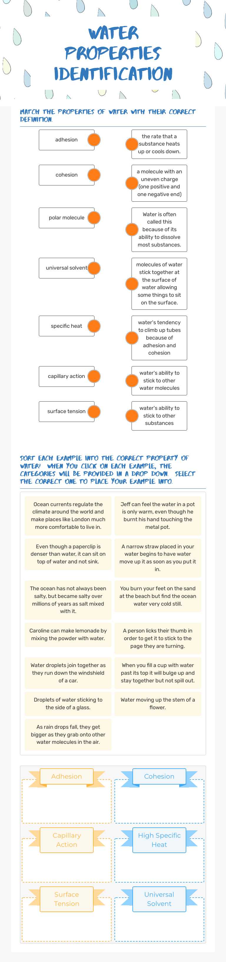 Water Properties Identification worksheet preview image