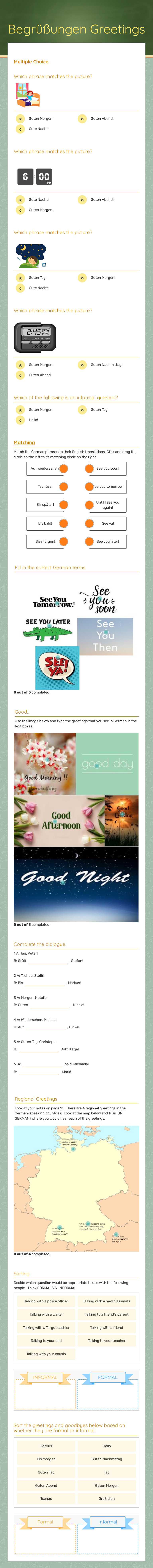 Begrüßungen Greetings worksheet preview image