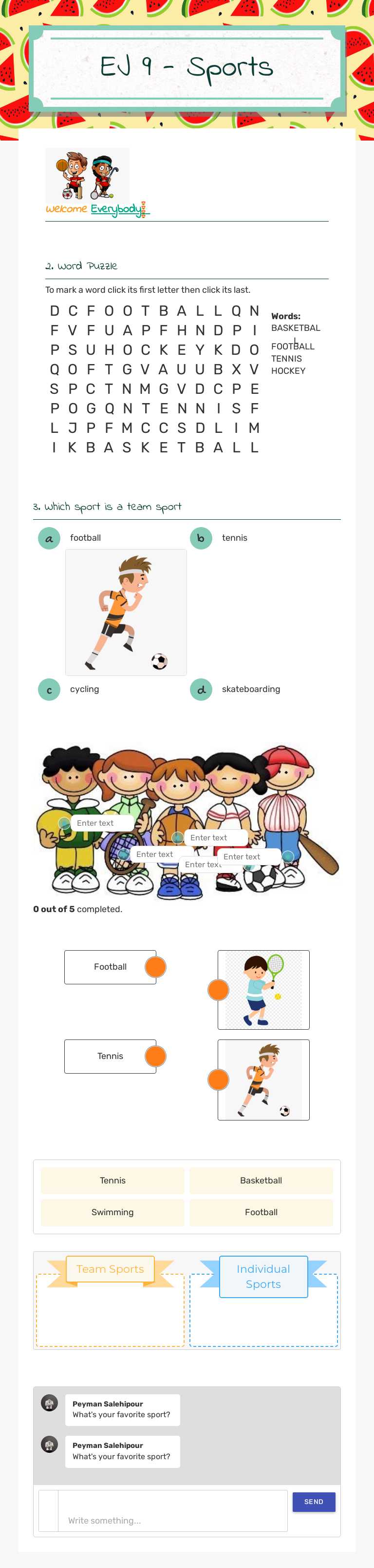 EJ 9 - Sports worksheet preview image