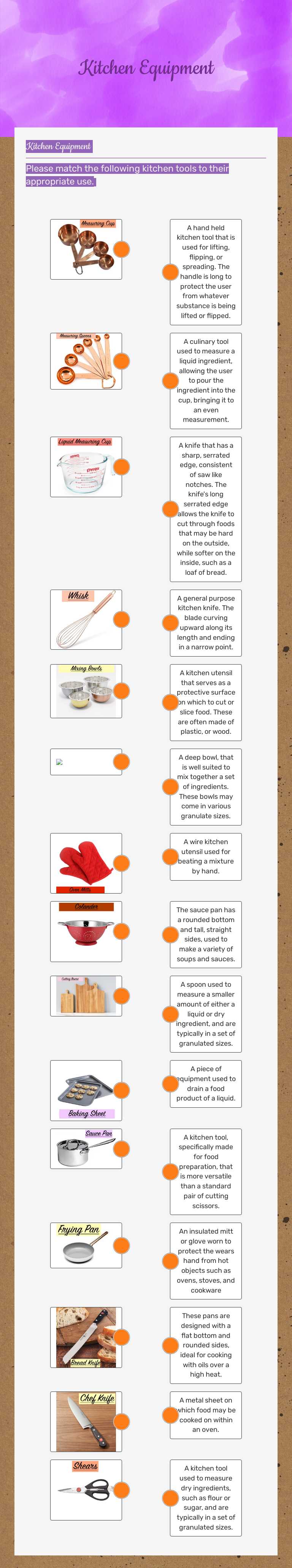 Kitchen Equipment worksheet preview image
