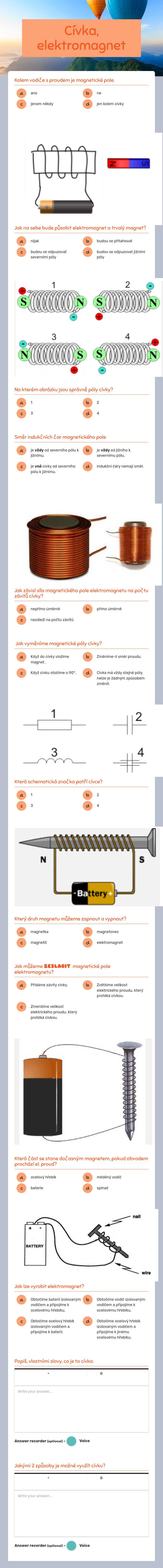 Cívka, elektromagnet worksheet preview image