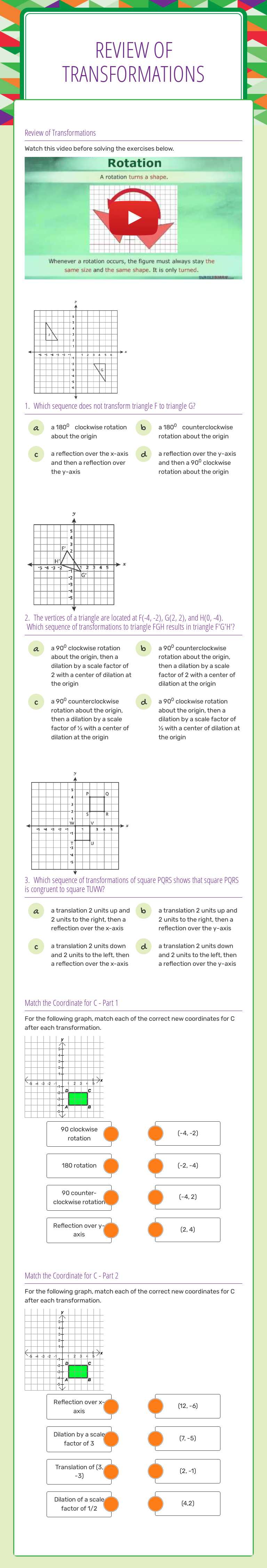 Review of Transformations worksheet preview image