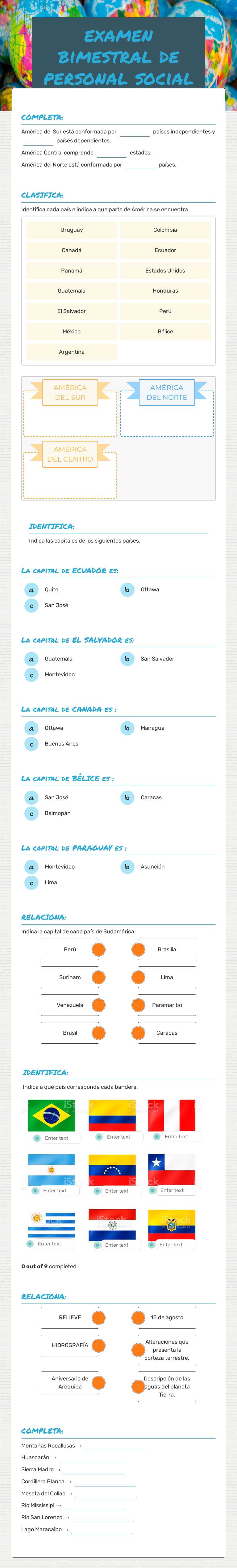 examen bimestral de personal social worksheet preview image