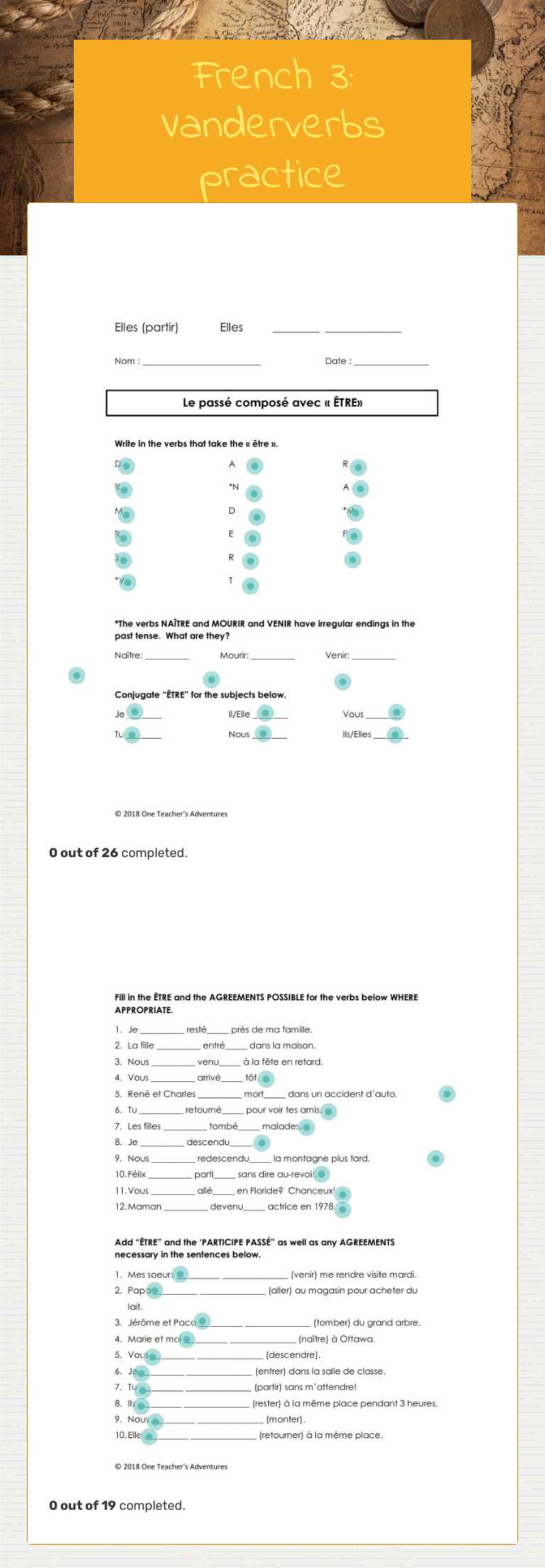 French 3: Vanderverbs practice worksheet preview image
