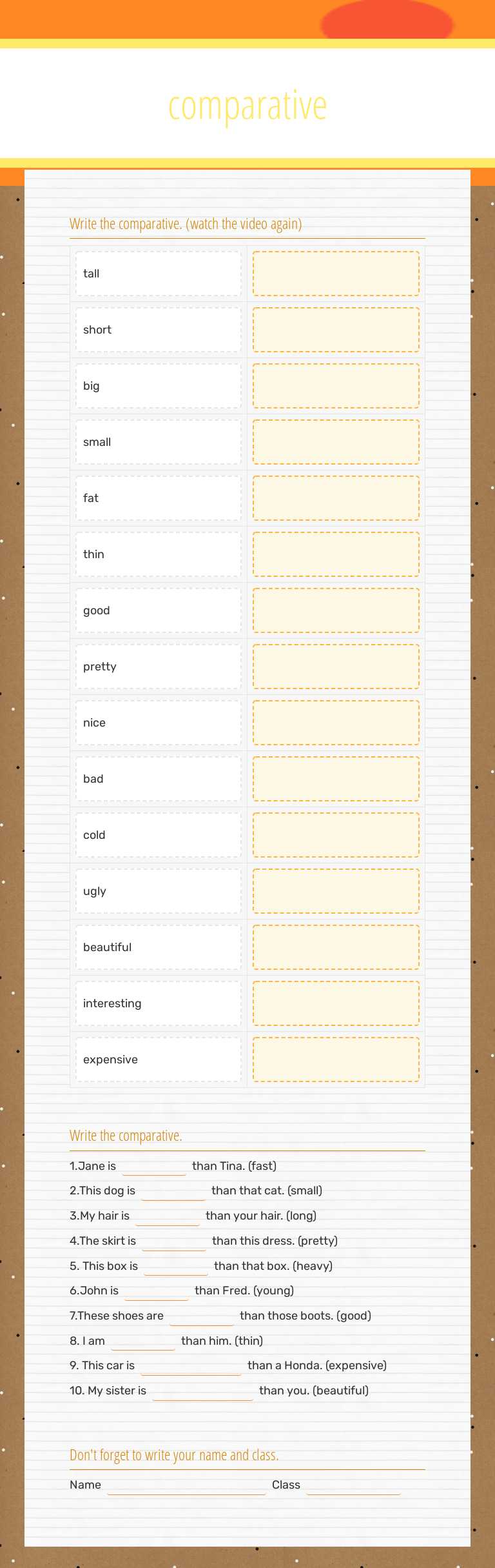comparative Preschool worksheet preview
