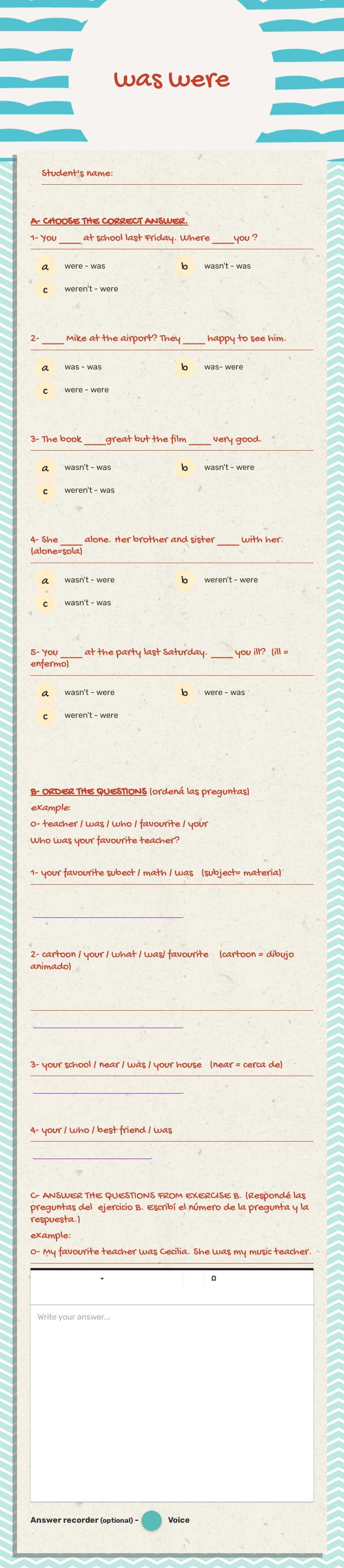 was 
were worksheet preview image